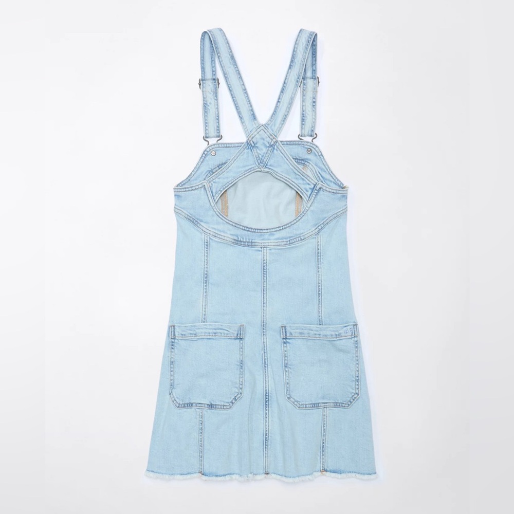🆕 Light Wash Denim Fit & Flare Mini Dress with Adjustable Shoulder Straps - Picture 10 of 14